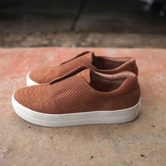 J/Slides Heidi Tan Croc Embossed Slip On Sneakers Size 10 Platform Comfort - Picture 7 of 10